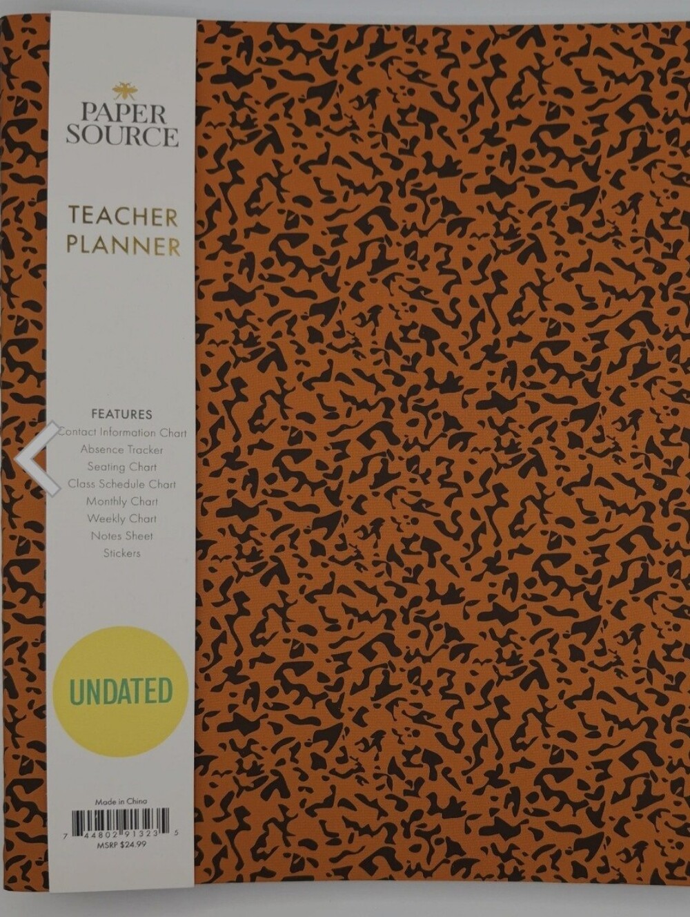 Paper Source Teacher Planner - Orange & Black Abstract Cover